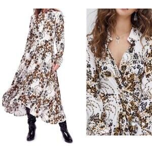 Free People Tough Love Dress Size 4 Cream Floral Maxi Floral Boho Romantic Flare